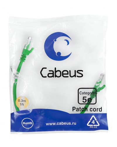 Патч-корд медный U/UTP кат.5е (0,3м) LSZH (зеленый) Cabeus (PC-UTP-RJ45-Cat.5e-0.3m-GN-LSZH) в Рубцовске Патчкорды (медные) Pintop.ru