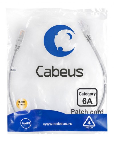 Шнур коммутационный 2xRJ-45/8P8C U/UTP кат.6 (0,5 м) Cabeus PC-UTP-RJ45-Cat.6a-0.5m-LSZH в Рубцовске Патчкорды (медные) Pintop.ru