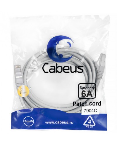 Патч-корд SSTP, категория 6a, 10G, S/FTP экранированный, LSZH, 3 м, серый Cabeus PC-SSTP-RJ45-Cat.6a-3m-LSZH в Рубцовске Патчкорды (медные) Pintop.ru