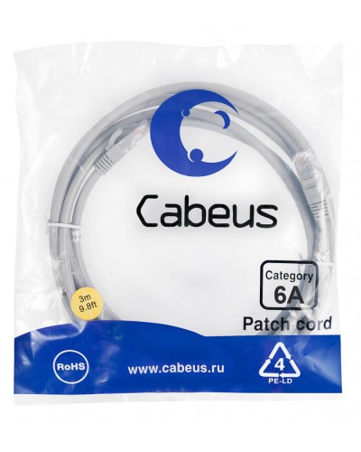 Шнур коммутационный 2xRJ-45/8P8C U/UTP кат.6a (3 м) Cabeus PC-UTP-RJ45-Cat.6a-3m-LSZH в Рубцовске Патчкорды (медные) Pintop.ru