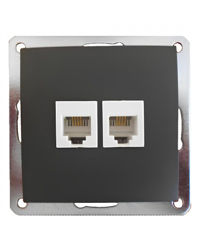 Розетка телефонная двойная 2хRJ-11 с накладкой (черный бархат) (865608-1) в Рубцовске Розетки компьютерные и телефонные Pintop.ru