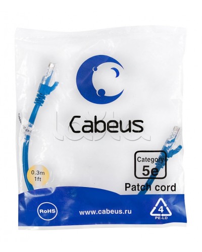 Патч-корд медный U/UTP кат.5е (0,3м) LSZH (синий) Cabeus (PC-UTP-RJ45-Cat.5e-0.3m-BL-LSZH) в Рубцовске Патчкорды (медные) Pintop.ru