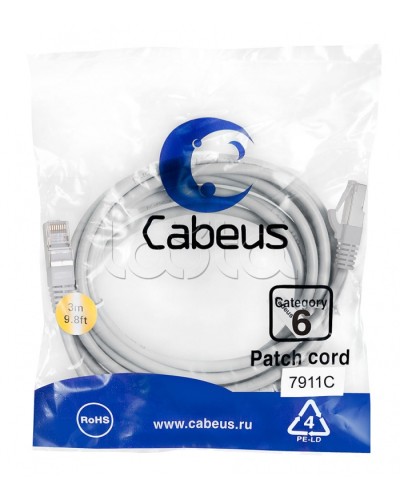Патч-корд Cabeus PC-FTP-RJ45-CAT.6-3M-LSZH в Рубцовске Патчкорды (медные) Pintop.ru