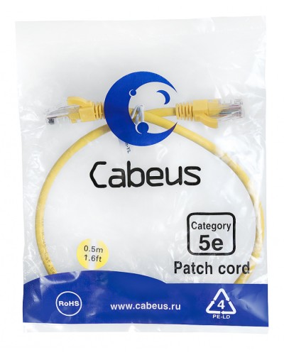 Патч-корд UTP, категория 5e, 0.5 м, неэкранированный, желтый Cabeus PC-UTP-RJ45-Cat.5e-0.5m-YL в Рубцовске Патчкорды (медные) Pintop.ru