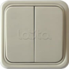 Выключатель двухклавишный открытой установки Экопласт, схема 5, (бежевый)