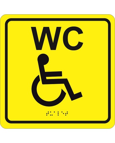 Табличка тактильная Hostcall MP-010Y3Туалет для инвалидов (200x200мм) желтый в Рубцовске Система оповещения и трансляции Hostcall Pintop.ru
