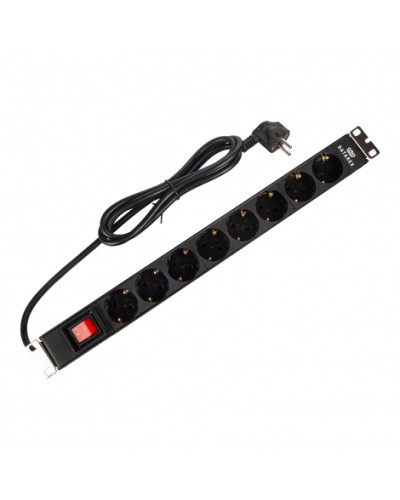 Блок распределения 19 (PDU) с выключателем на 16А, 8 разъемов SHUKO, шнур питания 1,8 м, черныйDatarex DR-432121 в Рубцовске Блоки розеток Pintop.ru