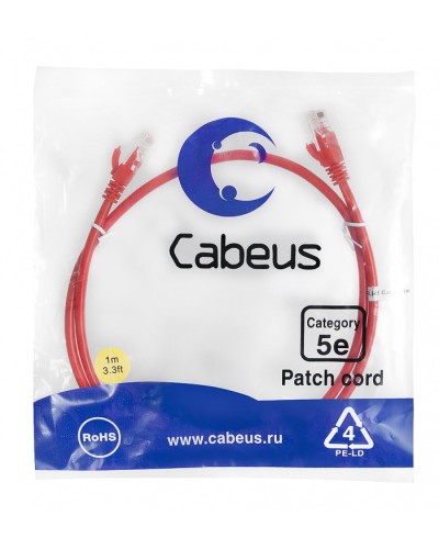 Патч-корд медный U/UTP кат.5е (1м) LSZH (красный) Cabeus (PC-UTP-RJ45-Cat.5e-1m-RD-LSZH) в Рубцовске Патч-корды и пигтейлы Pintop.ru