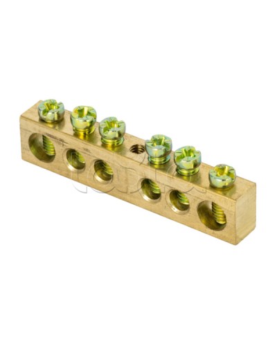 Шина PEN ноль-земля (8х12мм) 6 отверстий латунь крепеж по центру EKF PROxima (sn0-125-6-c) в Рубцовске Клеммные колодки Pintop.ru