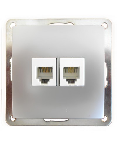 Розетка телефонная двойная 2хRJ-11 с накладкой (серебристый металлик) LK60 (865603) в Рубцовске Розетки компьютерные и телефонные Pintop.ru