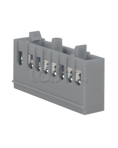 Шина фаза L (6х9мм) 8 отверстий латунь серый изолированный корпус на DIN-рейку EKF PROxima (sn0-63-8-is) в Рубцовске Клеммные колодки Pintop.ru