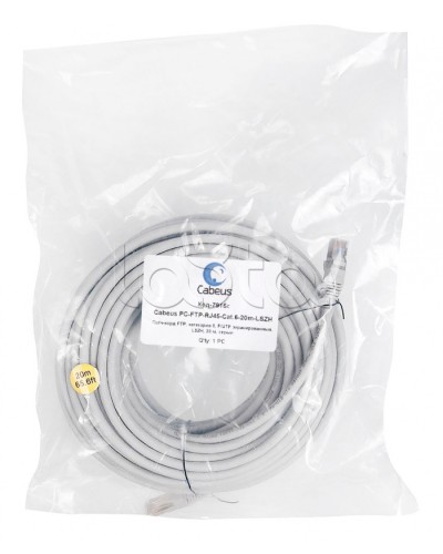 Патч-корд FTP, категория 6, F/UTP экранированный, LSZH, 20 м, серый Cabeus PC-FTP-RJ45-Cat.6-20m-LSZH в Рубцовске Патчкорды (медные) Pintop.ru