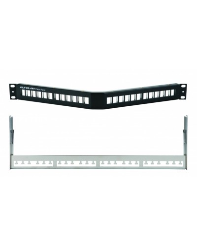 Коммутационная угловая панель 19” наборная, FTP, 1U, 24 порта, черный Eurolan (27A-00-24BL) в Рубцовске Патч панель Pintop.ru