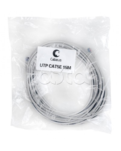 Патч-корд UTP, категория 5e, 15 м, неэкранированный, серый Cabeus PC-UTP-RJ45-Cat.5e-15m в Рубцовске Патчкорды (медные) Pintop.ru