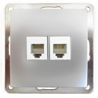 Розетка телефонная двойная 2хRJ-11 с накладкой (серебристый металлик) LK60 (865603-1)