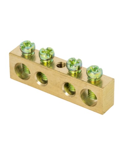 Шина PEN ноль-земля (8х12мм) 4 отверстия латунь крепеж по центру EKF PROxima (sn0-125-4-c) в Рубцовске Клеммные колодки Pintop.ru