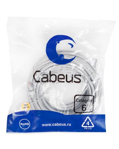 Патч-корд FTP, категория 6, F/UTP экранированный, LSZH, 15 м, серый Cabeus PC-FTP-RJ45-Cat.6-15m-LSZH в Рубцовске Патчкорды (медные) Pintop.ru