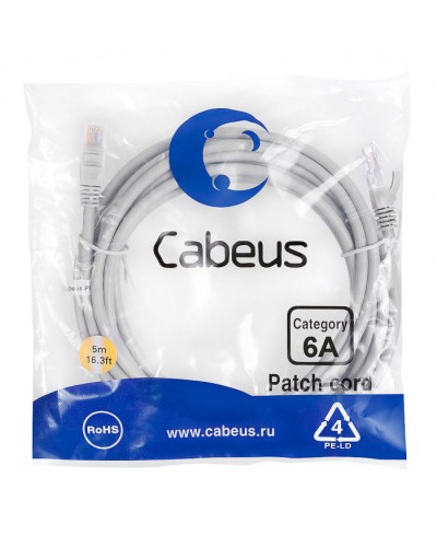 Шнур коммутационный 2xRJ-45/8P8C U/UTP кат.6a (5 м) Cabeus PC-UTP-RJ45-Cat.6a-5m-LSZH в Рубцовске Патчкорды (медные) Pintop.ru