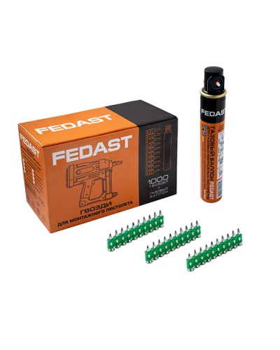 Гвозди 3.0*19 мм усиленные для монтажного пистолета в комплекте с газовым баллоном 165 мм FEDAST (fd3019egfc) в Рубцовске Крепеж: Дюбели, шурупы, саморезы Pintop.ru