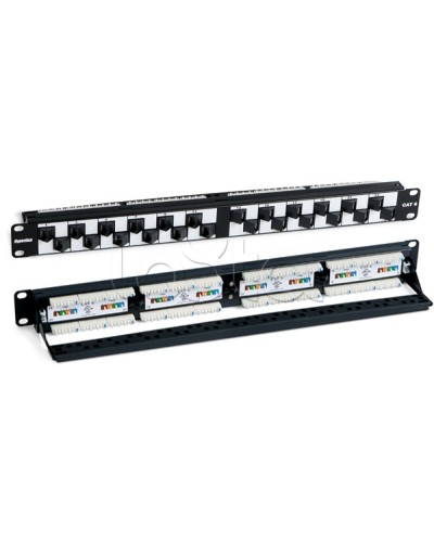 Патч-панель 19, 1U, с угловыми портами, 24 порта RJ-45, категория 6 Hyperline PP2A-19-24S-8P8C-C6-110 в Рубцовске Патч панель Pintop.ru