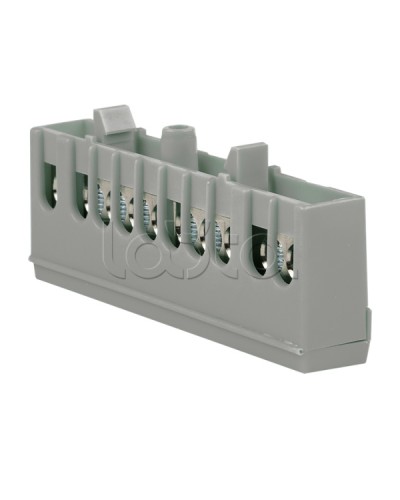Шина фаза L (6х9мм) 10 отверстий латунь серый изолированный корпус на DIN-рейку EKF PROxima (sn0-63-10-is) в Рубцовске Клеммные колодки Pintop.ru