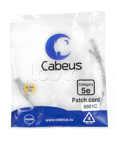 Патч-корд медный U/UTP кат.5е (0,3м) LSZH (белый) Cabeus (PC-UTP-RJ45-Cat.5e-0.3m-WH-LSZH) в Рубцовске Патчкорды (медные) Pintop.ru