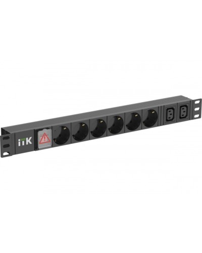 ITK 6 розеток нем. ст. + 2 С13 LED 1U вх. С14 алюмин.(PH12-6D2C133) в Рубцовске Блоки розеток Pintop.ru