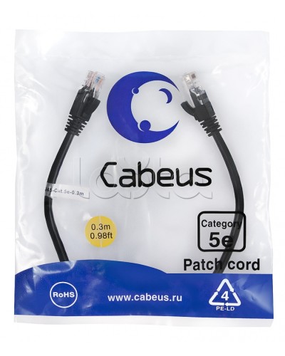 Патч-корд медный U/UTP кат.5е (0,3м) LSZH (черный) Cabeus (PC-UTP-RJ45-Cat.5e-0.3m-BK-LSZH) в Рубцовске Патчкорды (медные) Pintop.ru