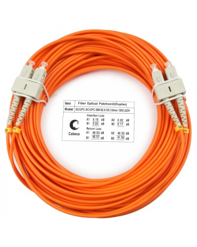 Шнур оптический duplex SC-SC 62,5/125 mm 15м LSZH Cabeus FOP-62-SC-SC-15m в Рубцовске Патч-корды оптические Pintop.ru