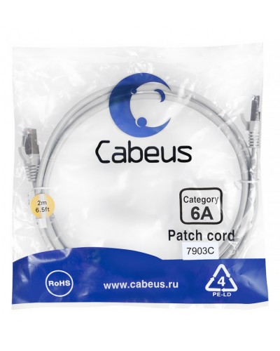 Патч-корд SSTP, категория 6a, 10G, S/FTP экранированный, LSZH, 2 м, серый Cabeus PC-SSTP-RJ45-Cat.6a-2m-LSZH в Рубцовске Патчкорды (медные) Pintop.ru