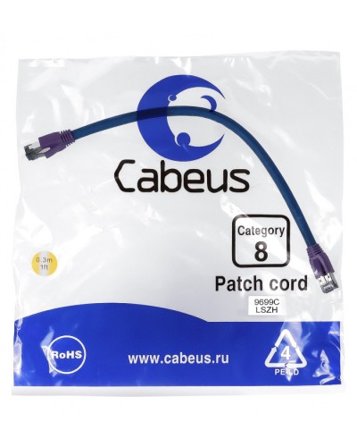 Патч-корд S/FTP Cabeus PC-SSTP-RJ45-Cat.8-0.3m-LSZH в Рубцовске Патчкорды (медные) Pintop.ru