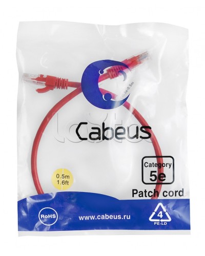 Патч-корд медный U/UTP кат.5е (0,5м) LSZH (красный) Cabeus (PC-UTP-RJ45-Cat.5e-0.5m-RD-LSZH) в Рубцовске Патчкорды (медные) Pintop.ru