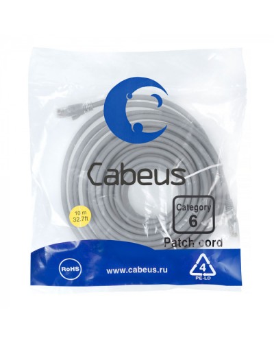 Патч-корд медный U/UTP кат.6 (10м) LSZH (серый) Cabeus (PC-UTP-RJ45-Cat.6-10m-LSZH) в Рубцовске Патчкорды (медные) Pintop.ru