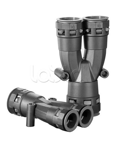 Разветвитель DN 1х17 + 2х12 мм, полиамид, цвет черный DKC PAY171212N в Рубцовске Повороты, муфты, тройники Pintop.ru