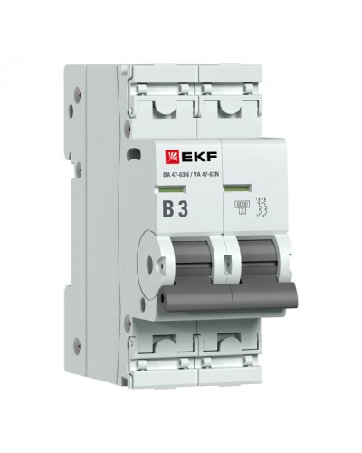 Автоматический выключатель 2P 3А (B) 6кА ВА 47-63N EKF PROxima (M636203B) в Рубцовске Электротехническое оборудование Pintop.ru