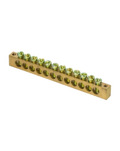 Шина PEN ноль-земля (6х9мм) 12 отверстий латунь крепеж по краям EKF PROxima (sn0-63-12-k) в Рубцовске Аксессуары для стоек и шкафов Pintop.ru