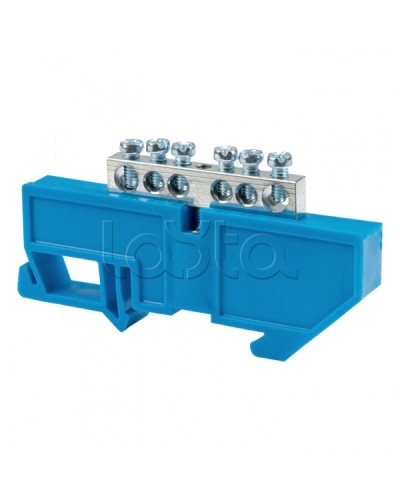 Шина 0 N (6x9мм) 6 отв. цинк синий изолятор на DIN-рейку EKF (sn1-63-06-d) в Рубцовске Крепежные изделия Pintop.ru