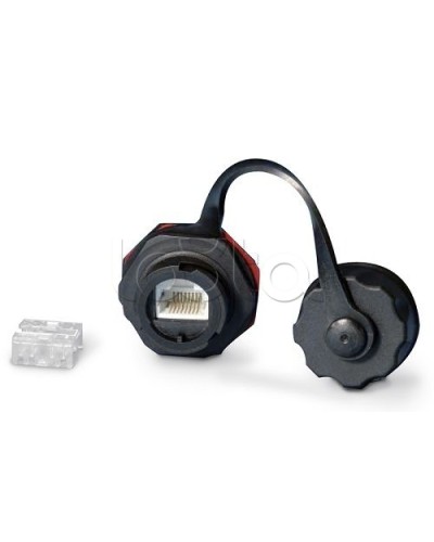 Промышленный модуль Keystone Jack RJ-45 (8P8C), IP67, категория 5e, с защитной крышкой, черный Hyperline KJ-IE-8P8C-C5e-180-BK в Рубцовске Распределительные коробки Pintop.ru