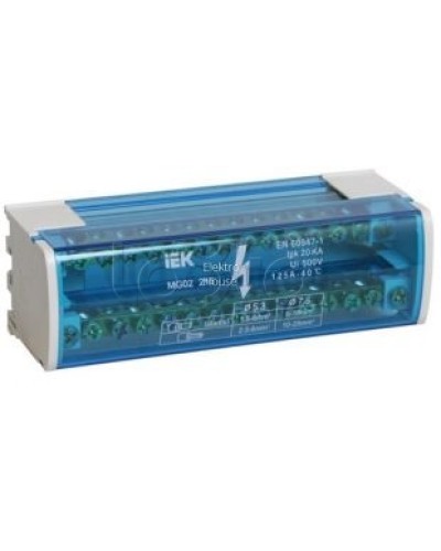 Шина «N» нулевая на DIN-рейку в корпусе 2Х15 групп IEK YND10-2-15-125 в Рубцовске Аксессуары для стоек и шкафов Pintop.ru