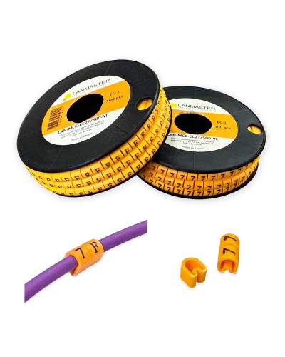 Клипса маркировочная на кабель диаметром 3.6–7.4 мм, символ E, 500 шт., желтая LANMASTER LAN-MCC-EC2E/500-YL в Рубцовске Аксессуары для стоек и шкафов Pintop.ru