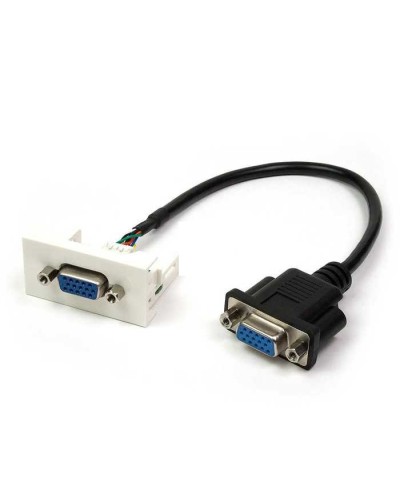 Вставка Mosaic 22.5x45 с адаптером VGA D-SUB HDB-15 мама, со шнуром 20 см мама, белая LANMASTER LAN-WA-LP-VGA-FF-0.2 в Рубцовске Аксессуары для стоек и шкафов Pintop.ru