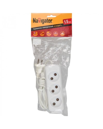 Удлинитель Navigator 71 450 NPE-S1-03-500-X-2x0.75 б/з 3 гн. ШВВП 5м в Рубцовске Блоки розеток Pintop.ru