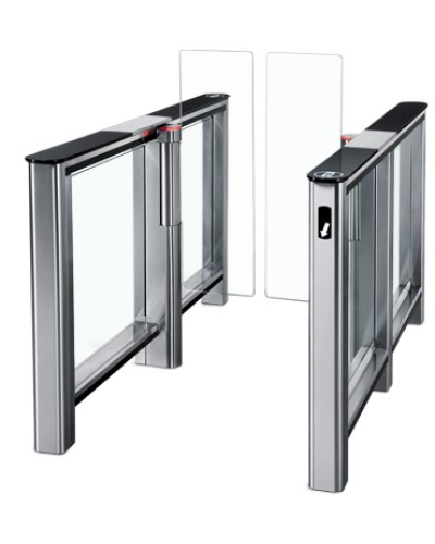 Турникет PERCo-ST-01 с крышками из закал. стекла с центральной вставкой из нерж. стали со створками PERCo-AТG-300H в Рубцовске Турникеты Pintop.ru