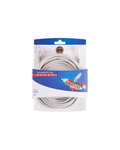 Патч-корд U/UTP RJ45-RJ45, CAT 5e, PVC, серый, 5м REXANT 06-3204 в Рубцовске Патчкорды (медные) Pintop.ru