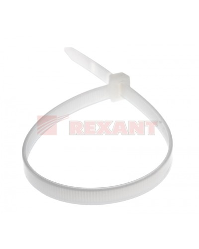 Хомут-стяжка нейлоновый, широкий 8х300 мм белый (100шт/уп) REXANT 07-0302 в Рубцовске Стяжки-хомуты Pintop.ru