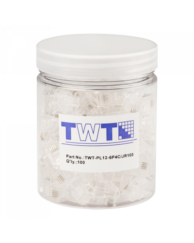 Коннектор RJ12 д/кабеля 4-ех контактный, 100 шт. в банке TWT-PL12-6P4C/JR100 в Рубцовске Коннекторы и разъемы Pintop.ru