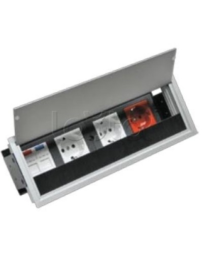 Люк настольный встраиваемый на 4 модулей (45х45мм) с крышкой, алюминий IP20 Экопласт 70044 в Рубцовске Системы лючков и колонн Pintop.ru