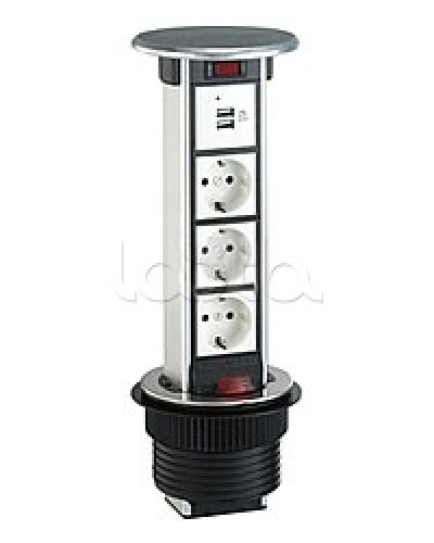 Блок розеточный встраеваемый в стол, 4 поста (45х45) IP54, с выключателем нагрузки (алюм+нерж.сталь) Экопласт 70334 в Рубцовске Блоки розеток Pintop.ru