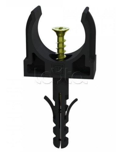 Крепеж-клипса с дюбелем и саморезом черная д25 в малой упаковке (10шт/450шт уп/кор) Промрукав (PR13.0313) в Рубцовске Держатели, клипсы, скобы Pintop.ru