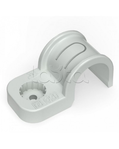 Крепеж-скоба пластиковая односторонняя для прямого монтажа серая в п/э д20 Промрукав (PR13.0369) в Рубцовске Держатели, клипсы, скобы Pintop.ru